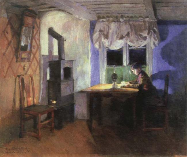 Harriet Backer by lamplight oil painting picture